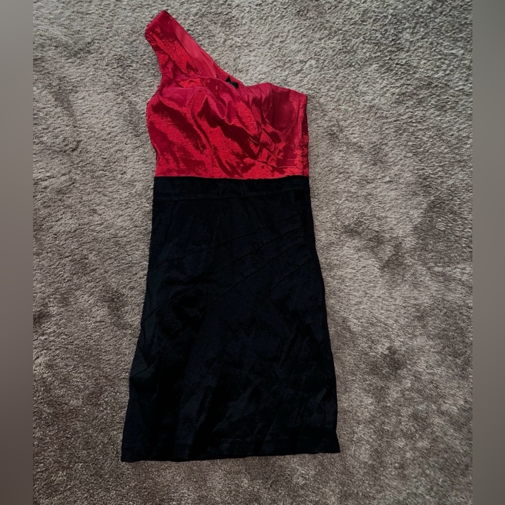 Alyn Paige One-Shoulder Red and Black Dress